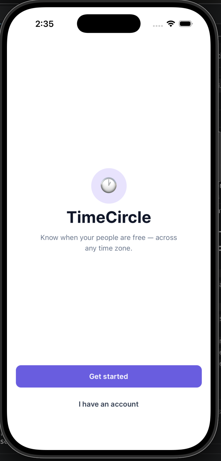 TimeCircle welcome screen